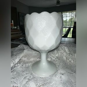 Scalloped edge milk glass goblet